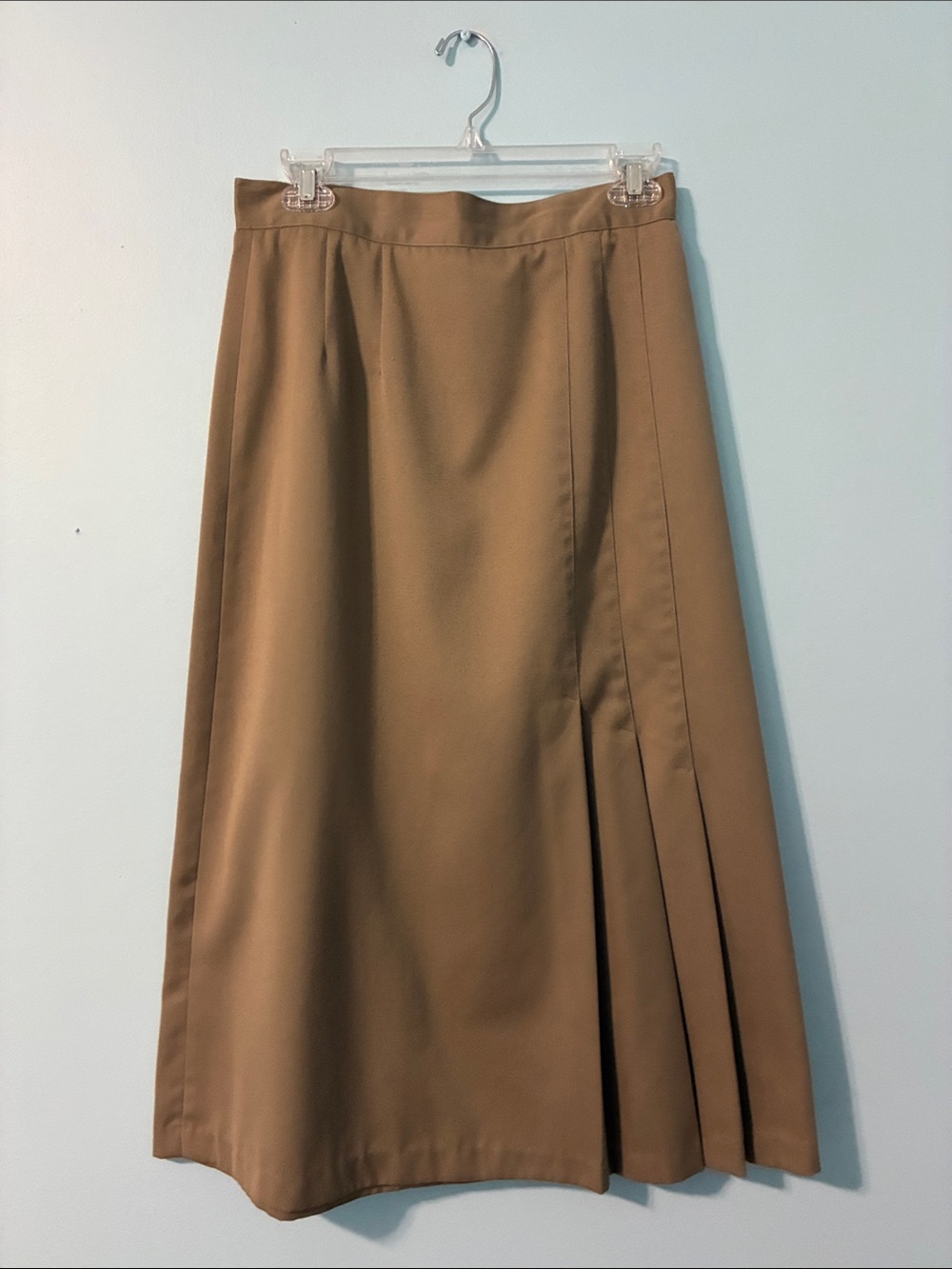 Vintage Women's Brown Midi Skirt with Pleated Side Panel